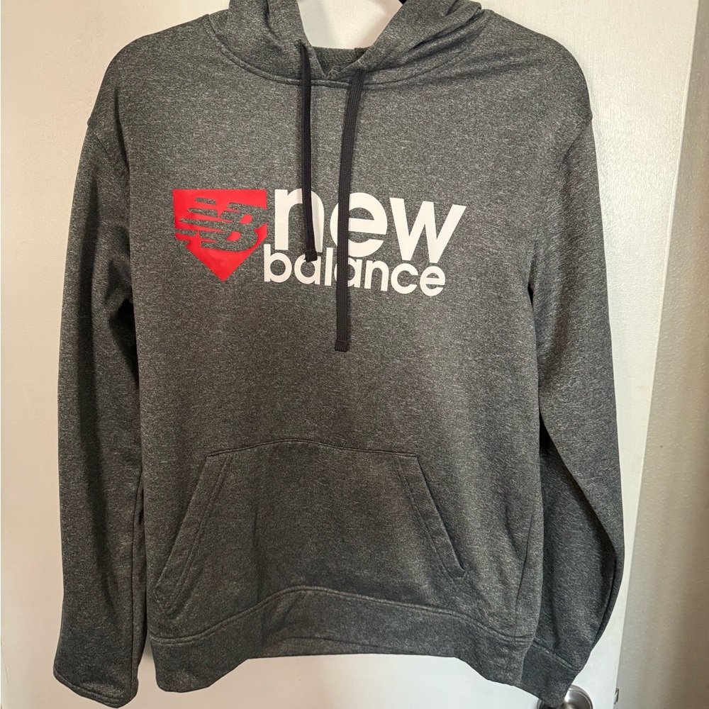 New Balance Charcoal Hoodie with Red Logo